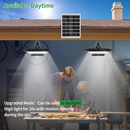 Miniatura 3 de Auzev Luces solares para cobertizo para interiores y exteriores, luces colgantes solares de 1200 lm disponibles durante el día con sensor de