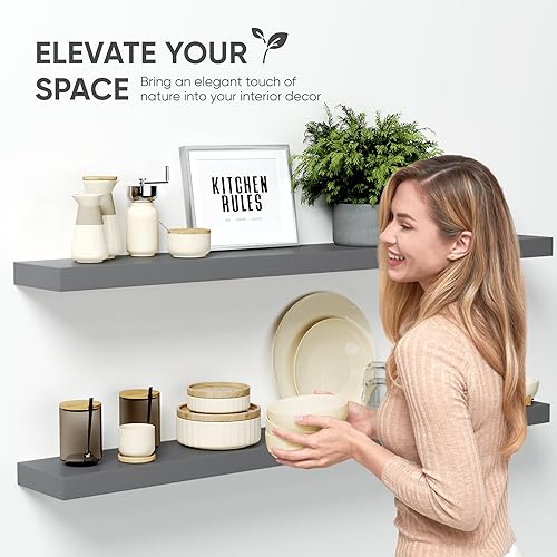 Vista 233 de Homeforia Estantes flotantes de madera de 36 pulgadas, estante flotante grande de madera natural maciza de alta gama de 36 pulgadas, estantes