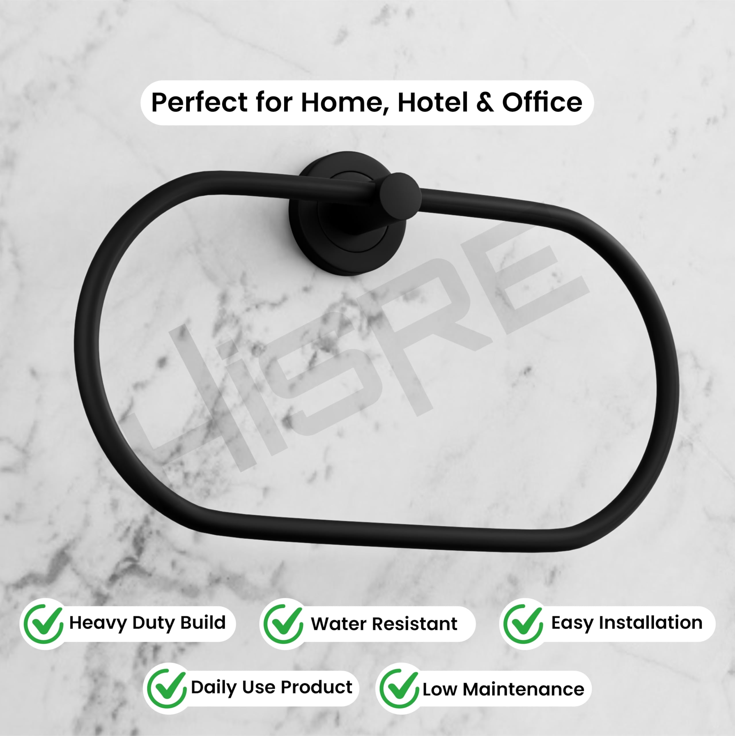 HISRE Heavy Duty Stainless Steel Towel Ring Wall Mount Chrome Bathroom Towel Holder Rust Proof Oval Napkin Stand for Home Hotel Office Washroom (B103), photo 2 of 5