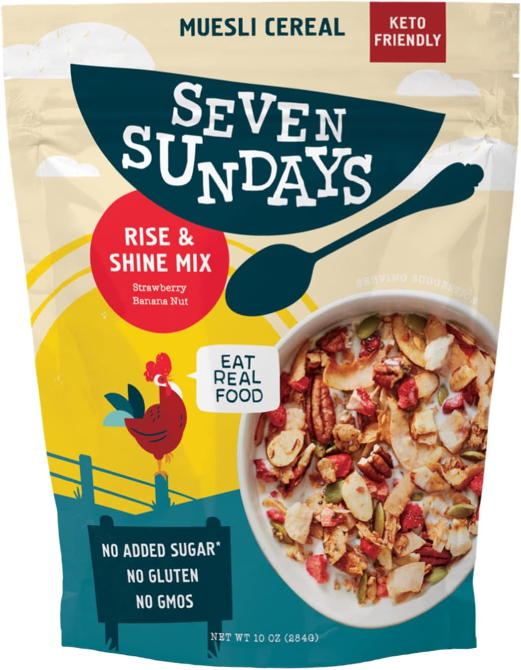Seven Sundays Rise and Shine Muesli Cereal - 10 Oz Pouch - Strawberry Banana Nut - Certified Gluten Free Muesli - Non GMO, No Refined Sugar and Kosher