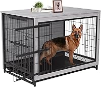 Vista 1 de TLSUNNY Muebles de jaula para perros, 44.1 pulgadas de madera para interiores con 2 puertas, jaula resistente con bandeja extraíble, mesa auxiliar