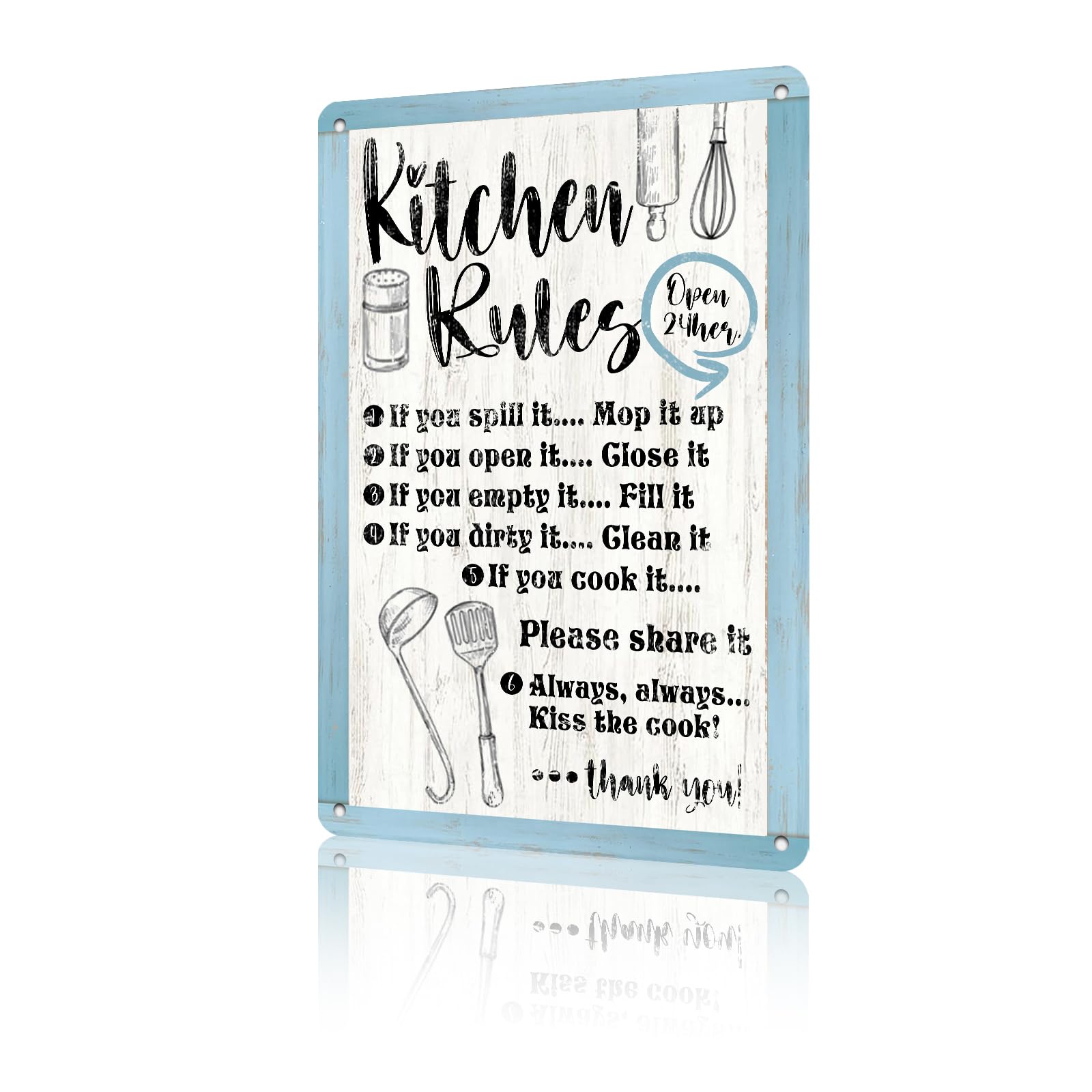 Anceky Kitchen Rules Tin Sign Funny Metal Sign Vintage Wall Decor for Gate Farmhouse Home Kitchen Outdoor 12×16 Inch