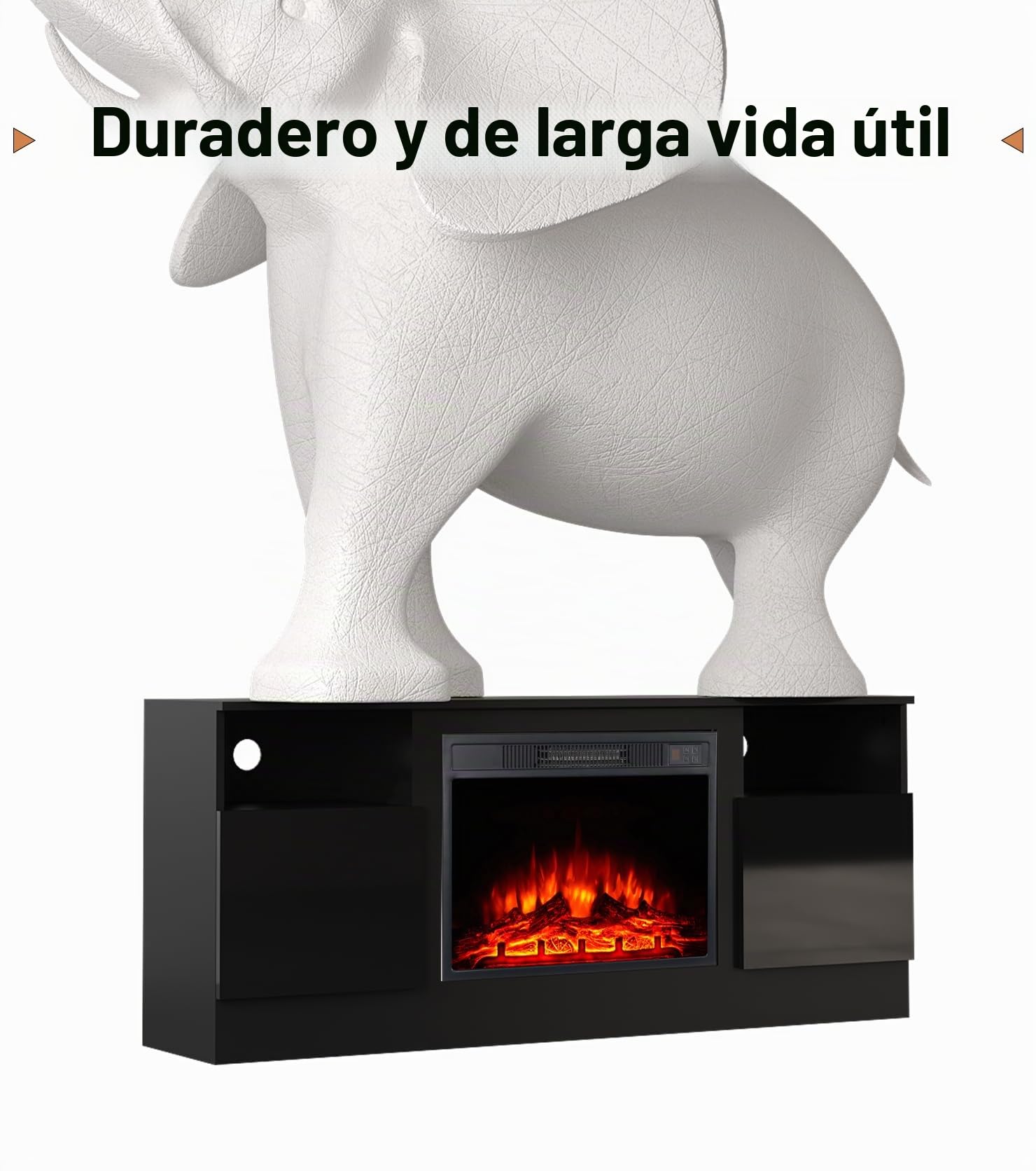 M.C.Haus Chimenea Eléctrica con Soporte de TV, para TV de hasta 143.9cm*80cm,Entretenimiento en Textura de Madera con Luz LED, Mueble de Realce y Frente de Cristal, 147.3cm,Negro