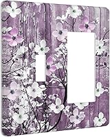Vista 123 de Cubierta de interruptor de luz de 3 cuadrillas con diseño de flores azules púrpuras, cubierta de placa de pared de triple palanca, arbustos florales