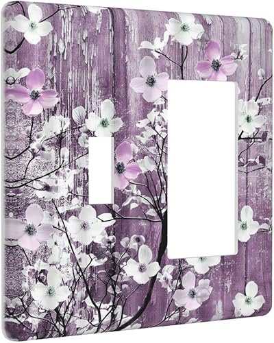 Miniatura 123 de Cubierta de interruptor de luz de 3 cuadrillas con diseño de flores azules púrpuras, cubierta de placa de pared de triple palanca, arbustos florales