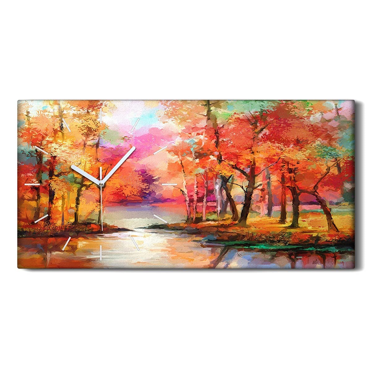 Horloge sur toile 60x30cm forêt d'automne silencieuse pour salon