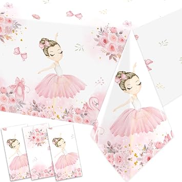 GREHUMOR 3 Pack Pink Ballerina Tablecloths Ballet Birthday Decorations Table Cover Plastic Ballerina Birthday Table Cover for Girl Ballet Baby Shower Dancer Birthday Party Supplies