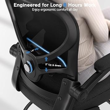 Alolo Drafting Chair,Big and Tall Office Chair with Footrest Ring,Ergonomic Chair for Counter Height and Standing Desk Comfy with Lumbar Support and Flip-up Armrests in Heavy Rolling Base,Black