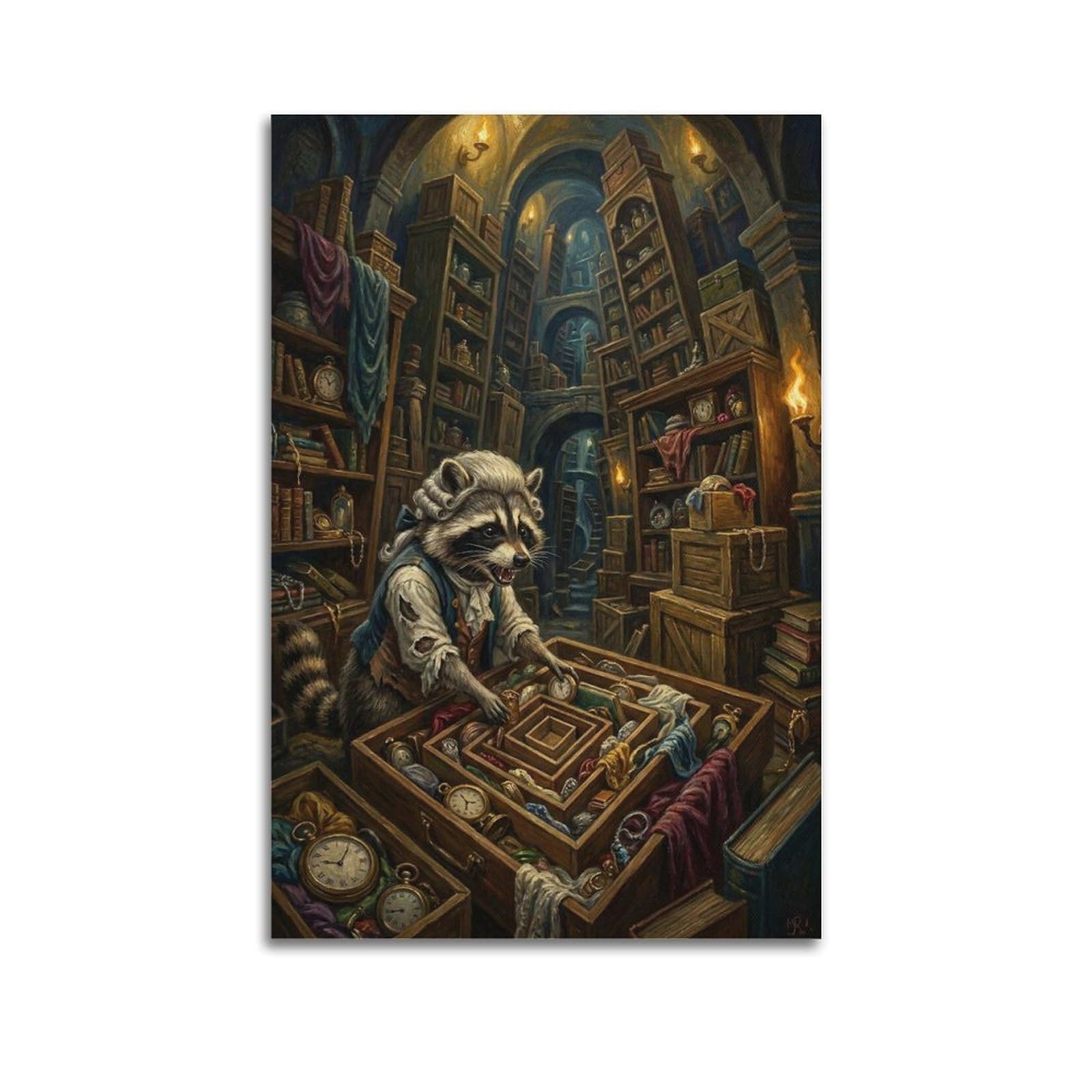 XKUGA Surreal Vintage Animal Poster Raccoon Clutter Maze Satire Modern Decorative Canvas Prints - Ideal Wall Art for Family, Man Cave, Game Room, Boys & Girls Bedroom 20x30inch(50x75cm)