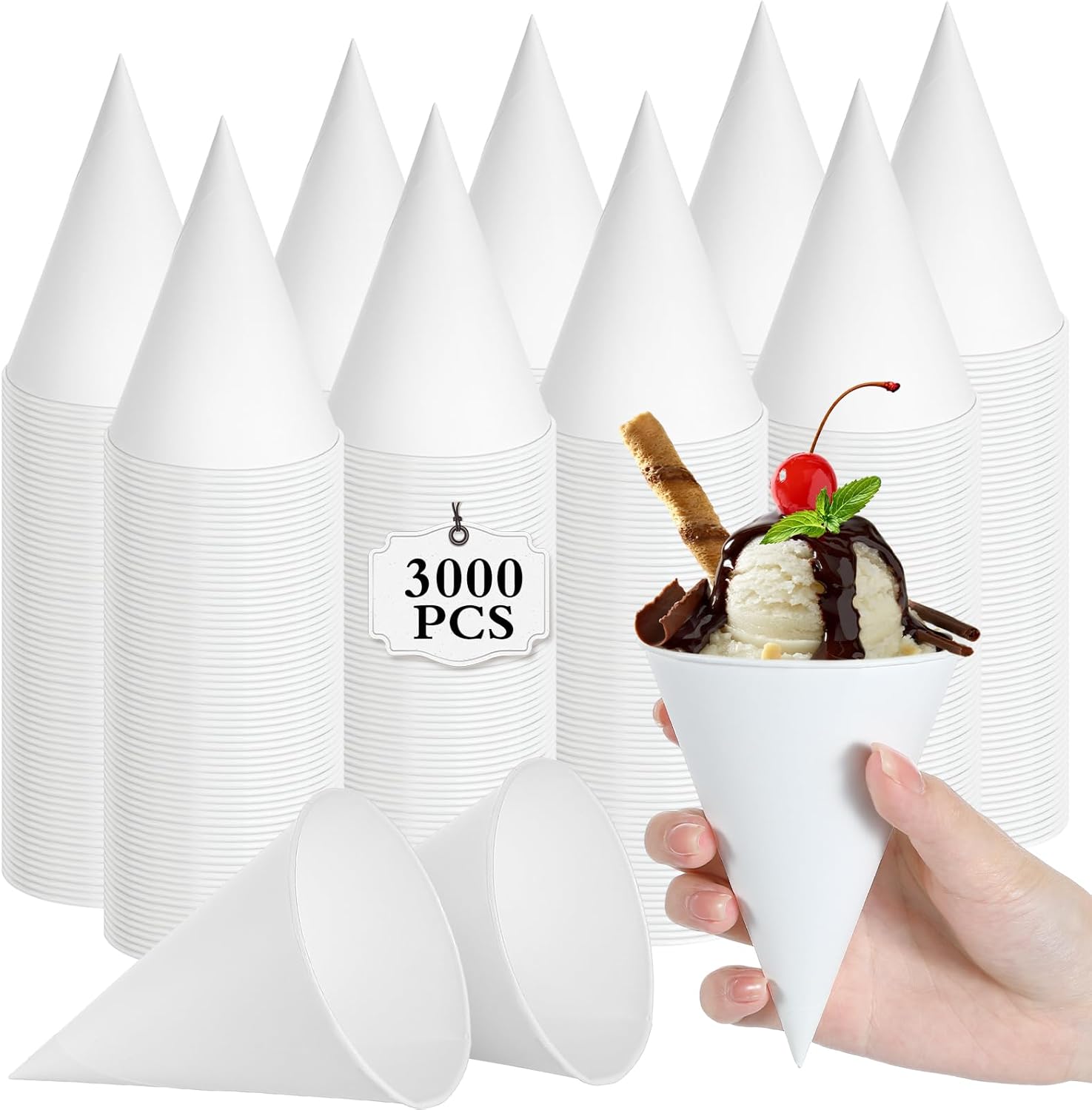 Mumufy 3000 Pcs Cone Paper Cups Snow Cone Cups Disposable
