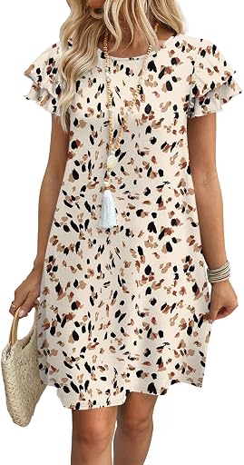 OFEEFAN Womens Summer Dresses 2026 Ruffle Sleeve Round Neck Loose Swing Sundresses with Pockets Plain/Print (ASIN B0FP24N7T9), rank #9 by monthly sales volume for 'Cheetah Print Dress' on Amazon