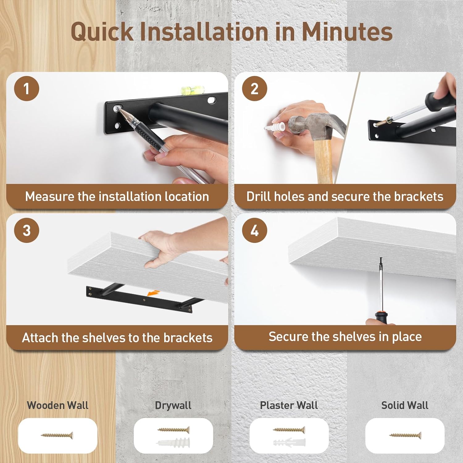 Bathroom Shelves Over Toilet Set of 3, Floating Shelves for Wall Toilet Paper Storage, 1.5" Thick Hanging Shelf, Farmhouse Wall Decor for Bathroom Living Room, Kitchen, White 4001BJWT