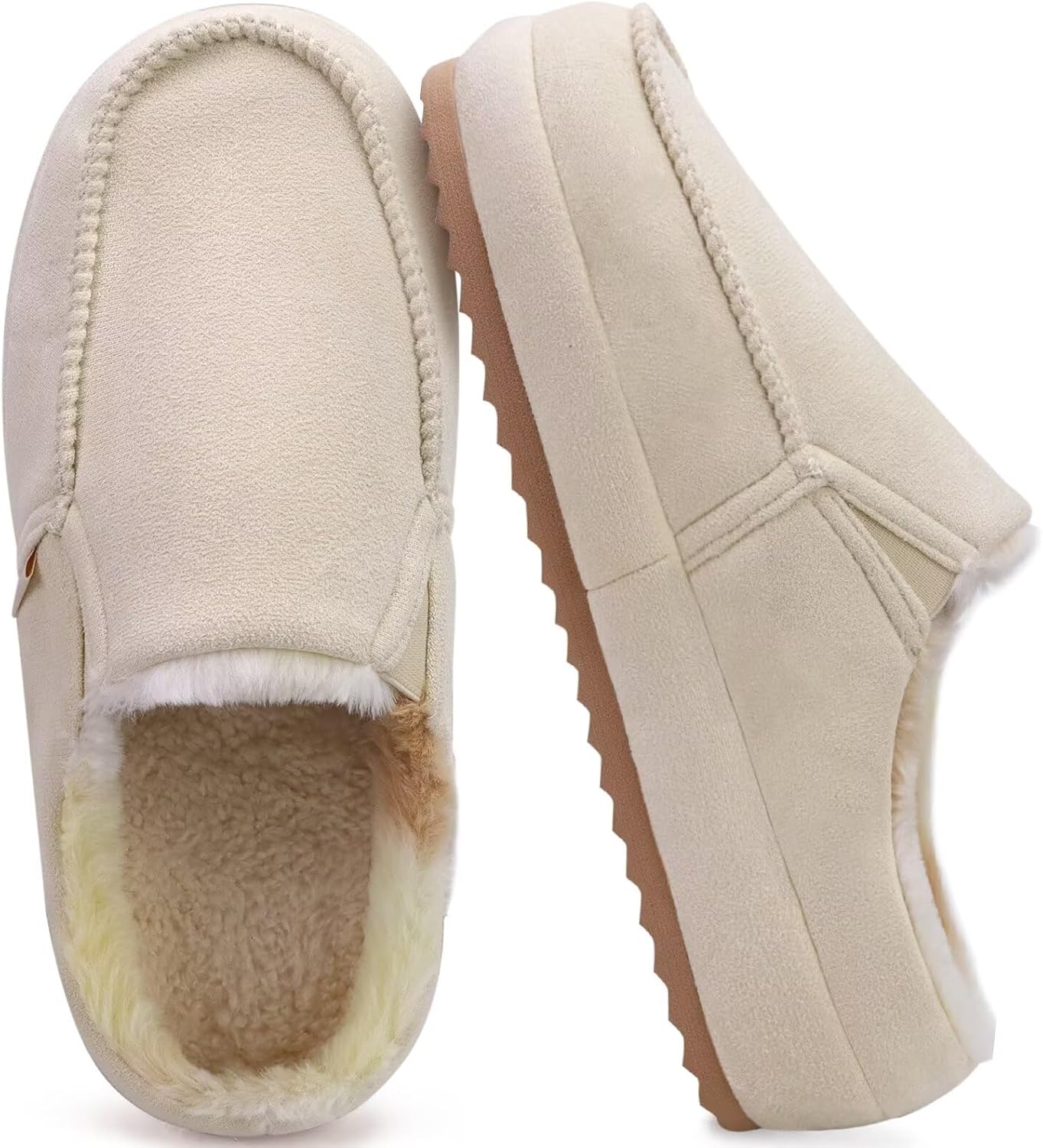 KuaiLu Womens Clog Slippers Cozy Warm Plush Lined With Arch Support Suede Faux Fur House ladies Bedroom Slippers Comfortable Memory Foam Slip-on Womans Home Shoes 8 Beige