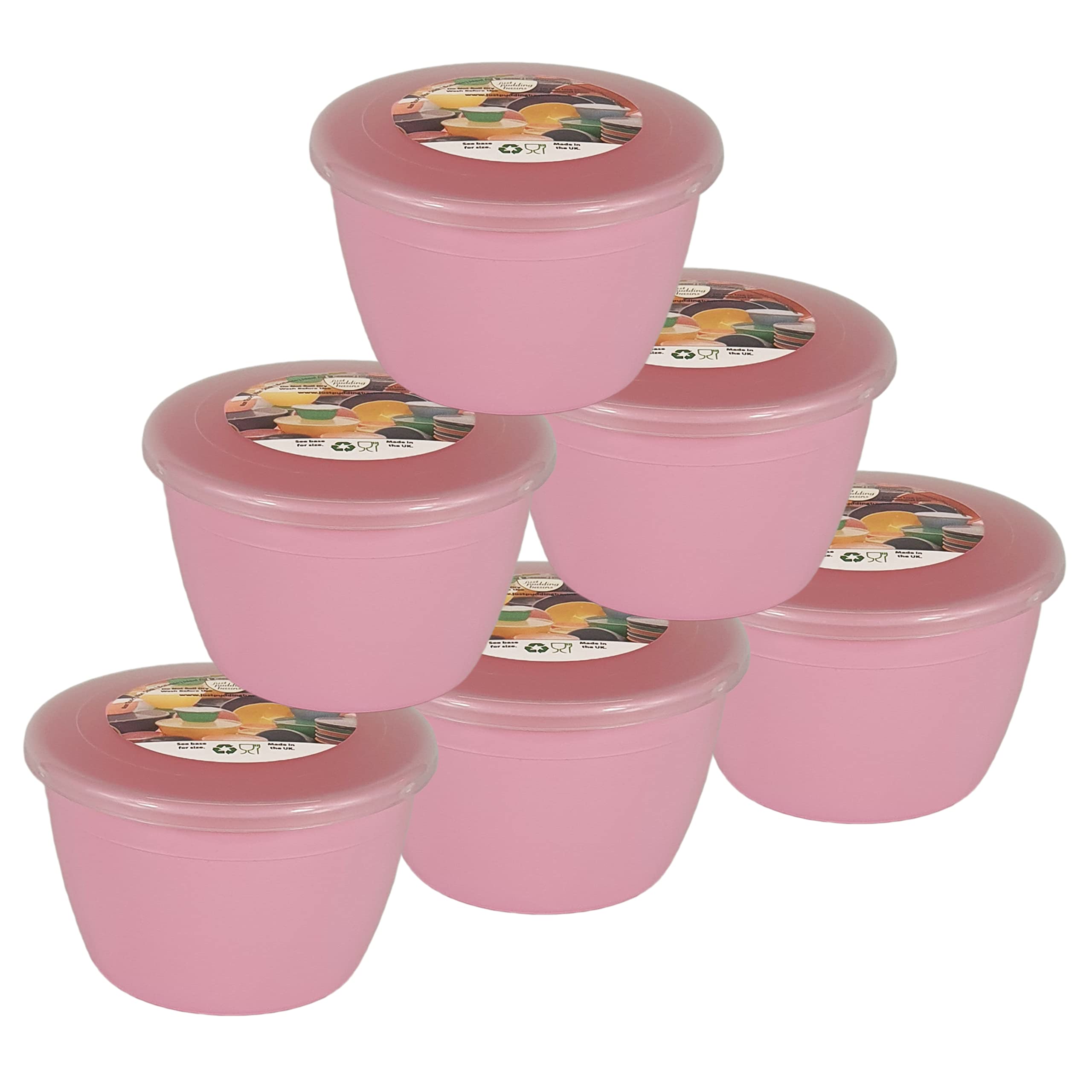 Just Pudding Basins Pastel Colours 1/2 Pint 0.5pt Basin and Clear Lid Pack of 6 Plastic Steaming Bowls Rose Pink (Pink) โ image 1