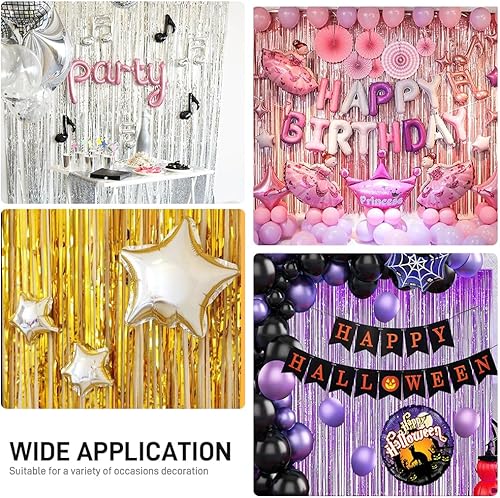 Miniatura 6 de Telón de fondo negro con flecos de 6.6 x 6.6 pies, paquete de 2 cortinas de flecos de papel aluminio negro para fiesta de cumpleaños, fiesta de