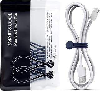SMART&COOL Reusable Silicone Magnetic Cable Ties for Bundling and Organizing, Holding Stuff, Book Markers, Fridge Magnets, Assorted Color, 7.16'' (10-Pack, Grey)