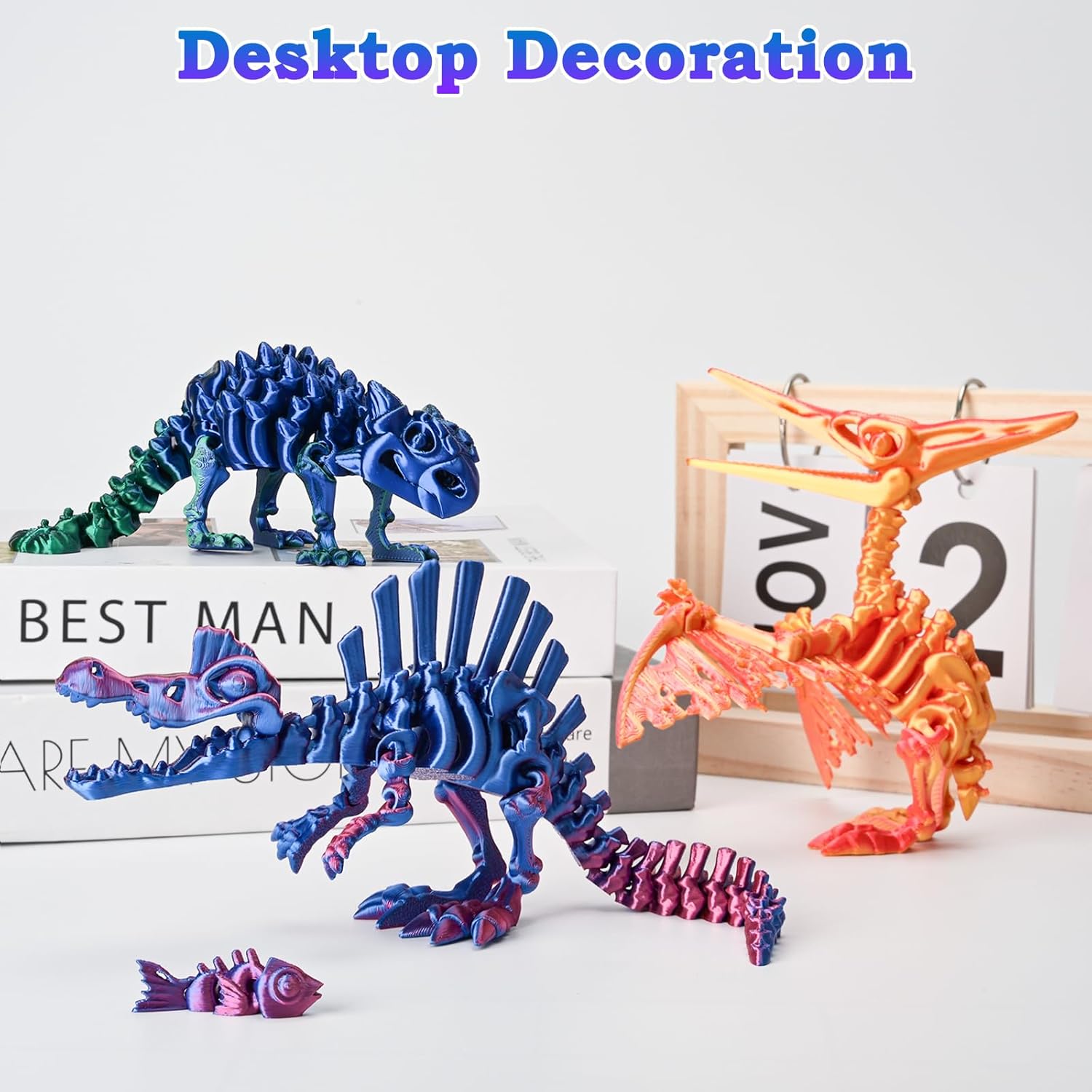 3PCS 3D Printed Dinosaur Skeletons, 3D Printed Dragon Animals Toys, Spinosaurus Pterosaur Ankylosaurus Fidget Toys Desk, Poseable with Articulated Joints, Home Decor, Stress Relief Toy (Dinosaur-B) - Image 2
