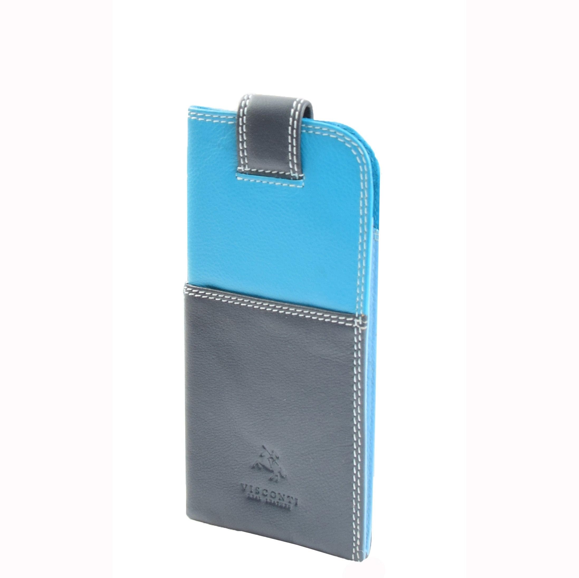 DR658 Stylowe etui na okulary z prawdziwej skóry niebieski wielokolorowy, Niebieski, kolorowy, S
