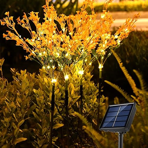 Juego de 4 luces solares de jardín para exteriores, 8 modos de iluminación mejorados, decoraciones de patio de verano, luces solares de camino,