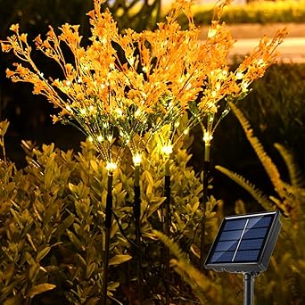 BeHiller Upgraded Set of 4 Flowers Solar Stake Lights Outdoor,8 Modes Lighting Summer Yard Decorations Solar Pathway Lights - Gifts for Mom Solar Landscape Lights for Garden,Walkway,Yard Decor