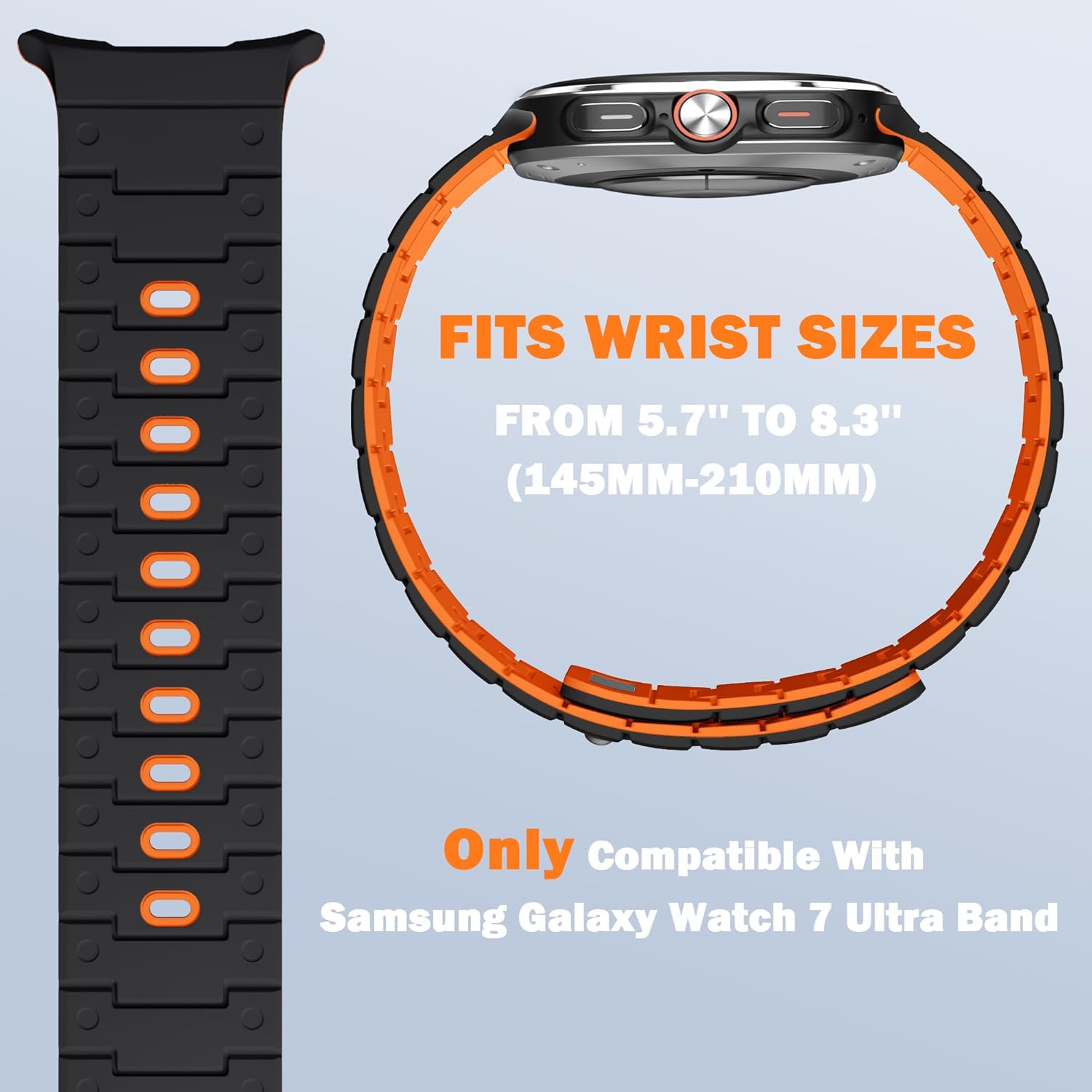 Bandletic Watchband Compatible with Samsung Galaxy Watch Ultra(2025/2024)Bands 47mm for Women, Silicone Strong Magnet Wristbands Adjustable Sport Strap for Galaxy Watch Ultra Bands for Man, Black Orange - Image 3