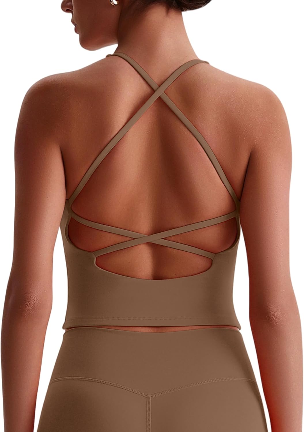 ABOCIW Womens Cross Back Workout Crop Tank with Built in Bra V Neck Longline Sports Bra Gym Shirt Yoga Pilates Top
