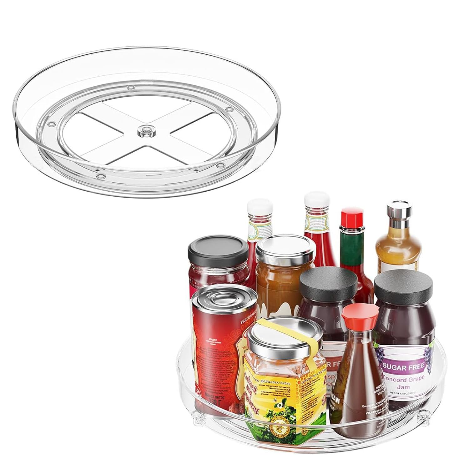 Pigpigfly Transparent 2 Pack Lazy Susan Turntable - 360° Spinning Table For Kitchen & Home Organisation, Cabinet & Fridge Organiser For Spices, Condiments(25Cm)