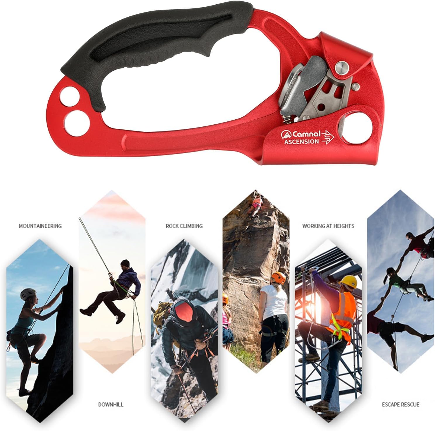 Climbing Hand Ascender Mountaineering Rock Climbing Tree Arborist Strong Rappelling Gear Equipment Rope Clamp with Ergonomic Rubber Handle, Aluminum Alloy Climbing Ascender for 10~13MM Rope
