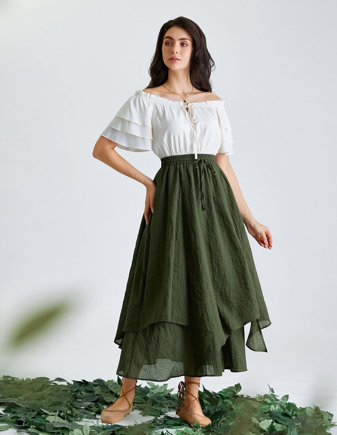 Scarlet Darkness Women Renaissance High Waist Skirt Double Layered Flowy Long Skirts - Image 2