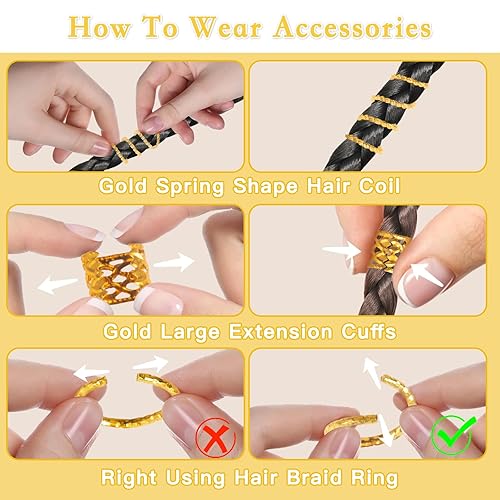 Miniatura 6 de Dejiovey 238 piezas de joyería para el cabello trenzas, accesorios dorados para el cabello, accesorios para rastas, clips de joyería Loc, puños