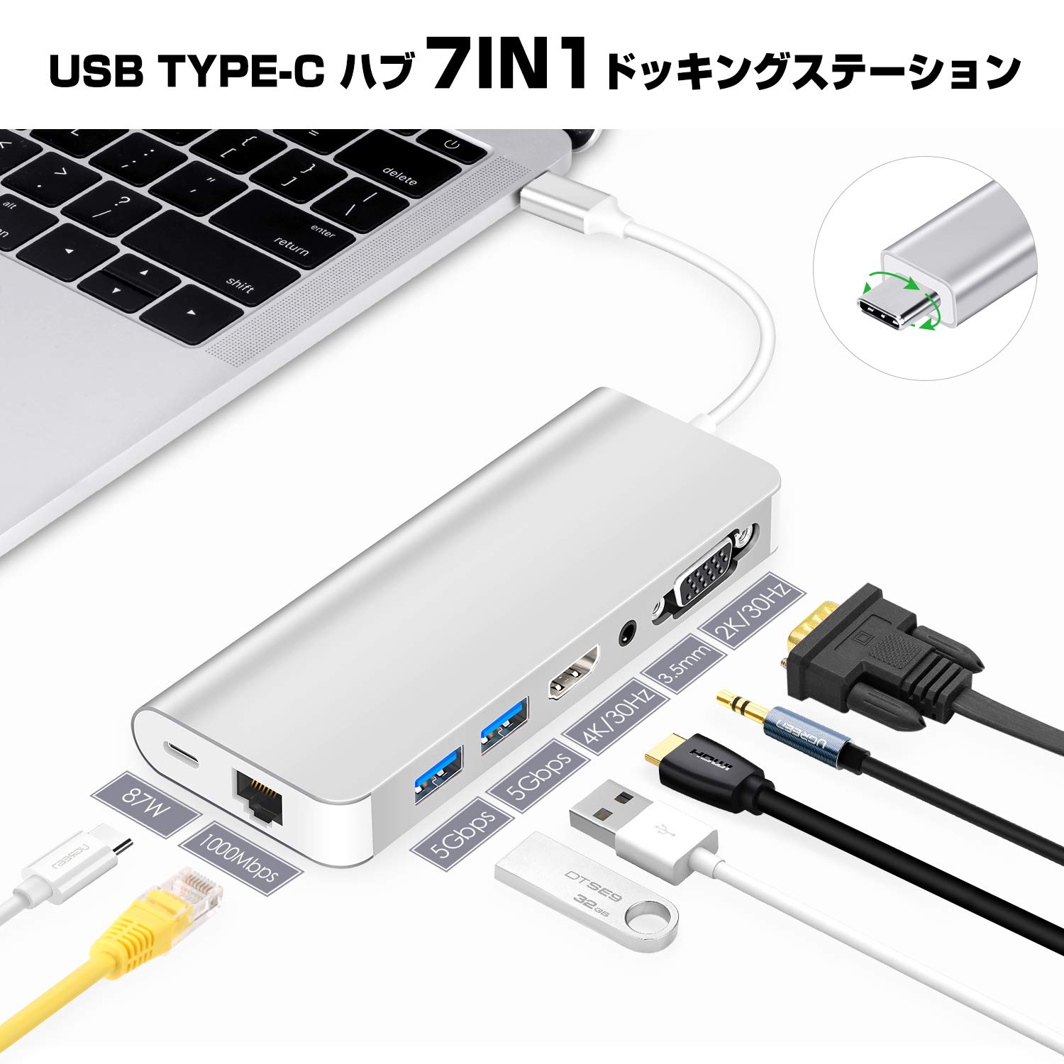 Amazon.co.jp: USB Cハブ 7-IN-1、USB Cハブマルチポート