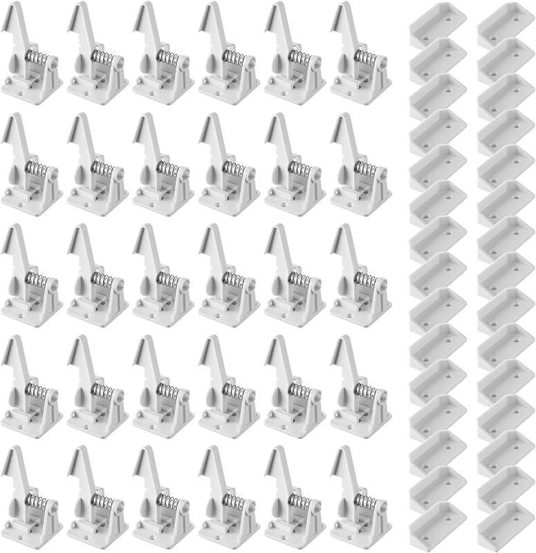 30 Pcs Cabinet Locks Child Safety Latches Invisible Safety Drawer Latches with Screws Self Adhesive Cabinet Drawer Locks for Baby Child Proofing Home Kitchen Furniture Door(White)