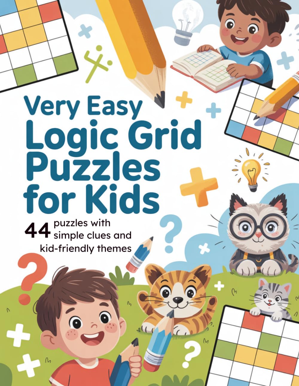 Very Easy Logic Grid Puzzles for Kids: 44 puzzles with simple clues and kid-friendly themes