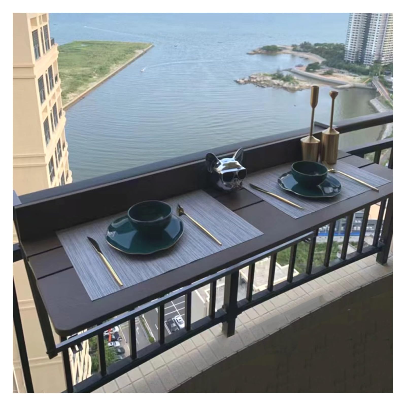 Table de bar de balcon pour balustrades en acier haut de gamme et design épuré