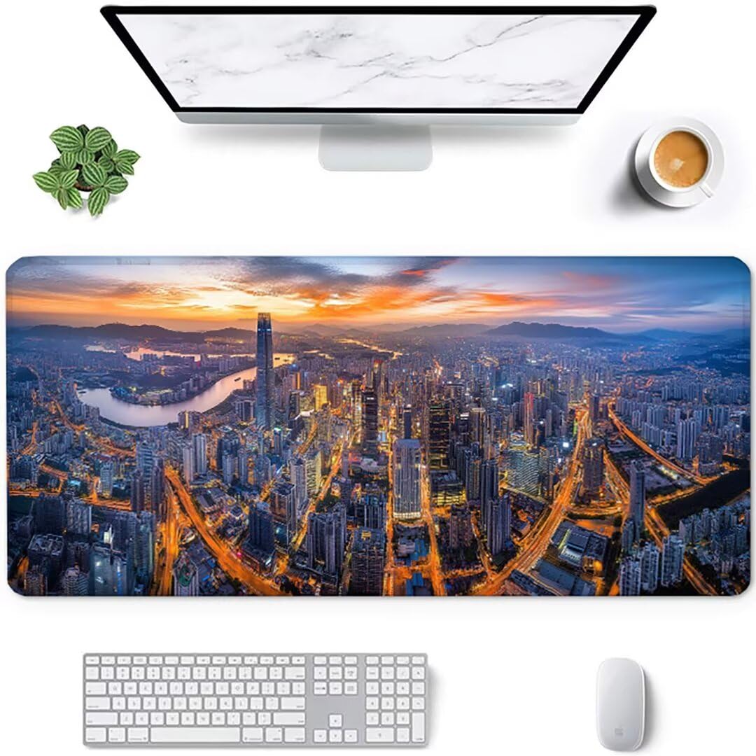 Tapis De Souris Gaming Xxl - Sous-Main Pour Clavier et Souris - Tapis De Souris Esports - Base en Caoutchouc Antidérapant - Grand Tapis De Souris Couverture Complète 1200 x 600 x 3mm Noir Ville 0-N
