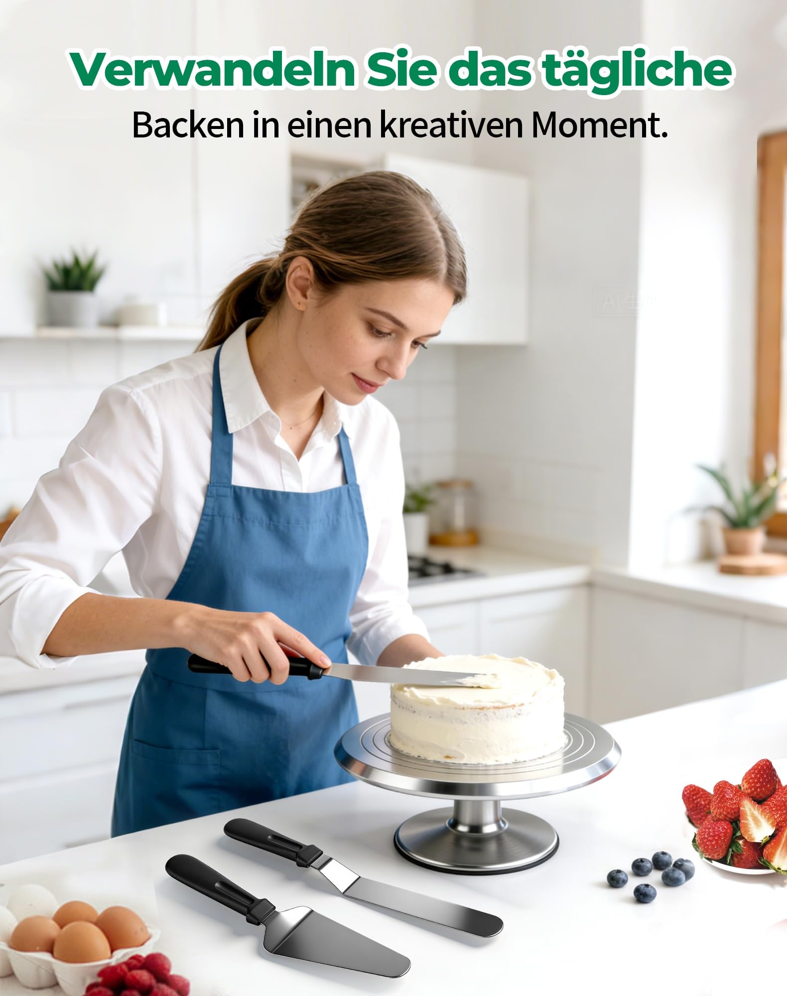 LAOYE Drehbarer Tortenteller Aluminiumlegierung Torten Drehteller 30 cm Kuchen Drehteller Tortenplatte Drehbar Set Inkl. 5 Teigschaber und 3 Streichpaletten für Kuchen Backen ,Tortendekoration