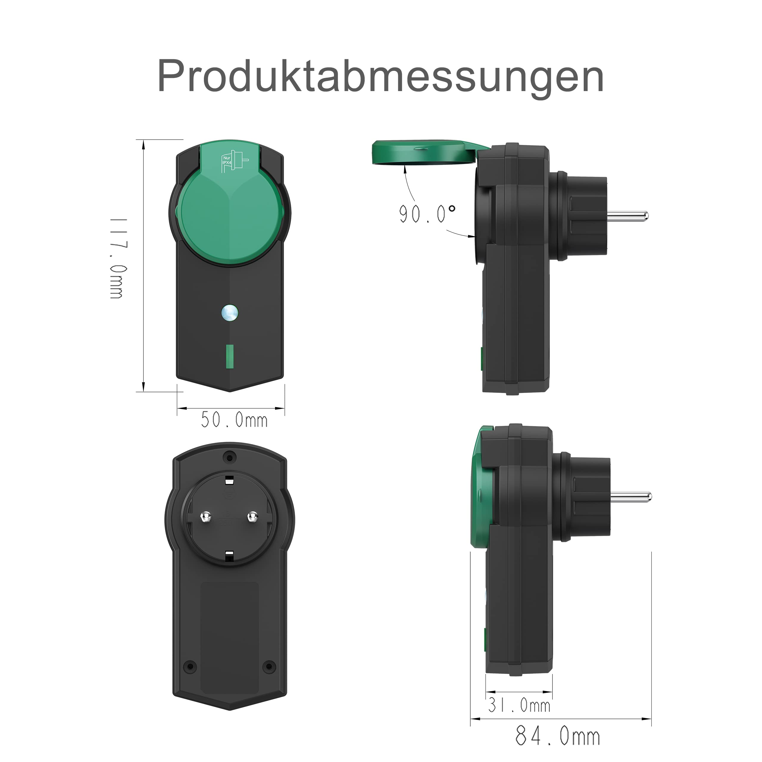 UCOMEN Enchufes inalámbricos con Control Remoto,5 tomacorrientes para Exteriores con 2 Control Remoto, Toma Inteligente conmutable, a Prueba de Salpicaduras, Negro/Verde