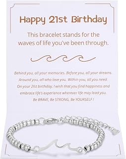 Kvekstio Happy 16th 18th 21st 30th 40th 50th 60th 70th Birthday Wave Bracelet - Adjustable Silver Beaded Bracelet for Women