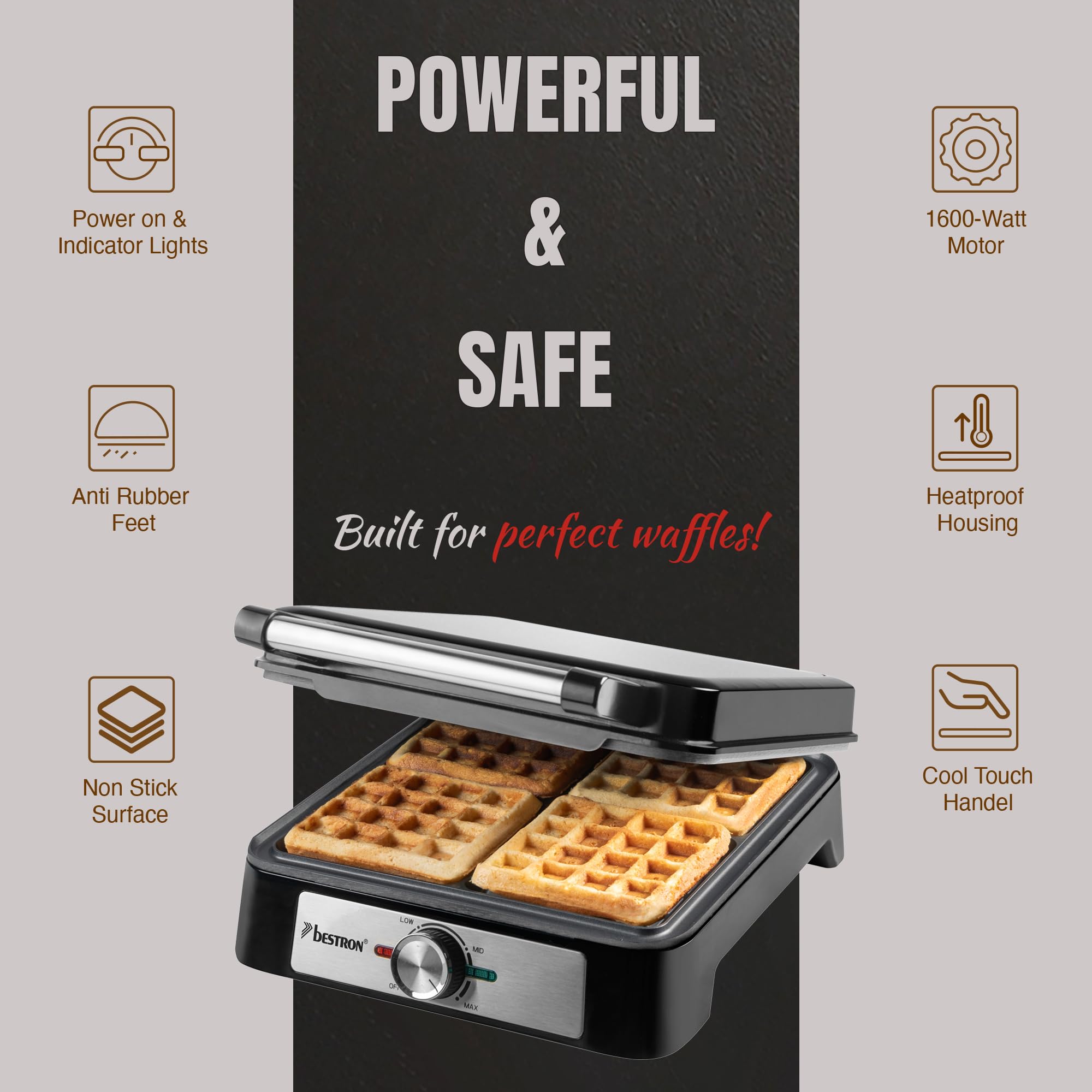 Bestron ASW1600S - Piastra per waffle belga, in acciaio, colore: Argento