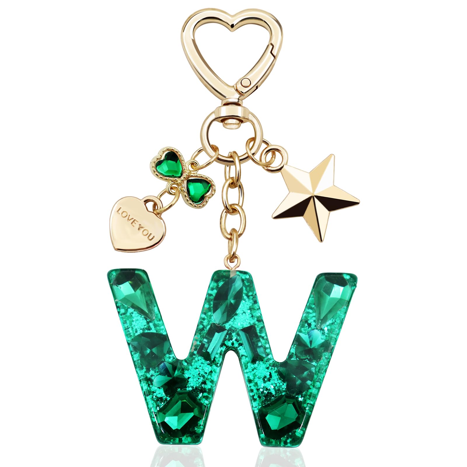 Glitter Initial Letter Keychain Gift for Women Cute Pink Resin Keychains for Bag