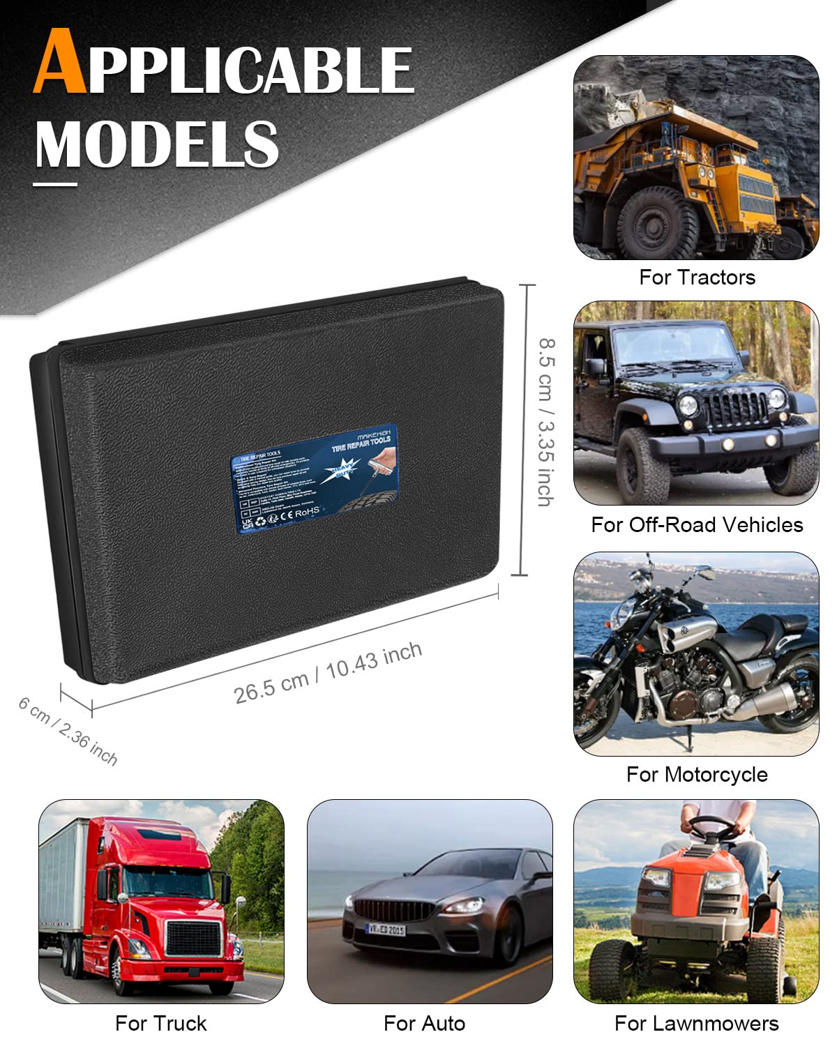 MAIKEHIGH Zestaw Naprawczy do Opon 88 Części, Tubeless Heavy Duty Profesjonalny do Moto, Camion, SUV, ATV