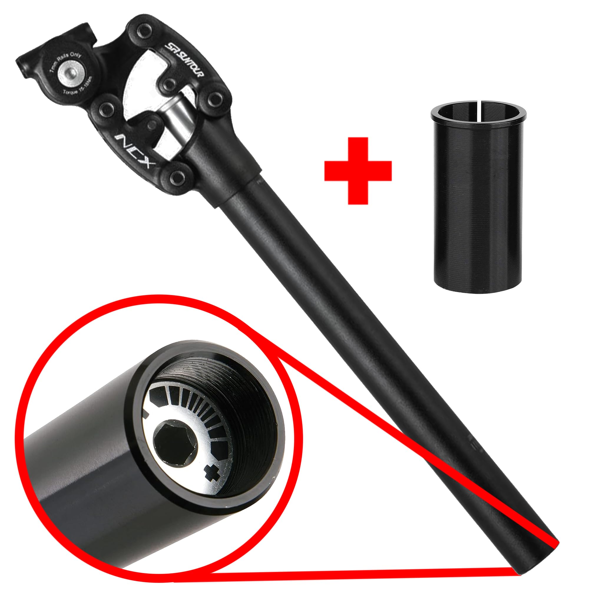 SR Suntour SP12 NCX Bike Suspension Seatpost with Shim (27.2x350mm