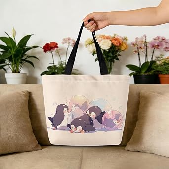 Cute Penguin Reusable Grocery Tote Bag