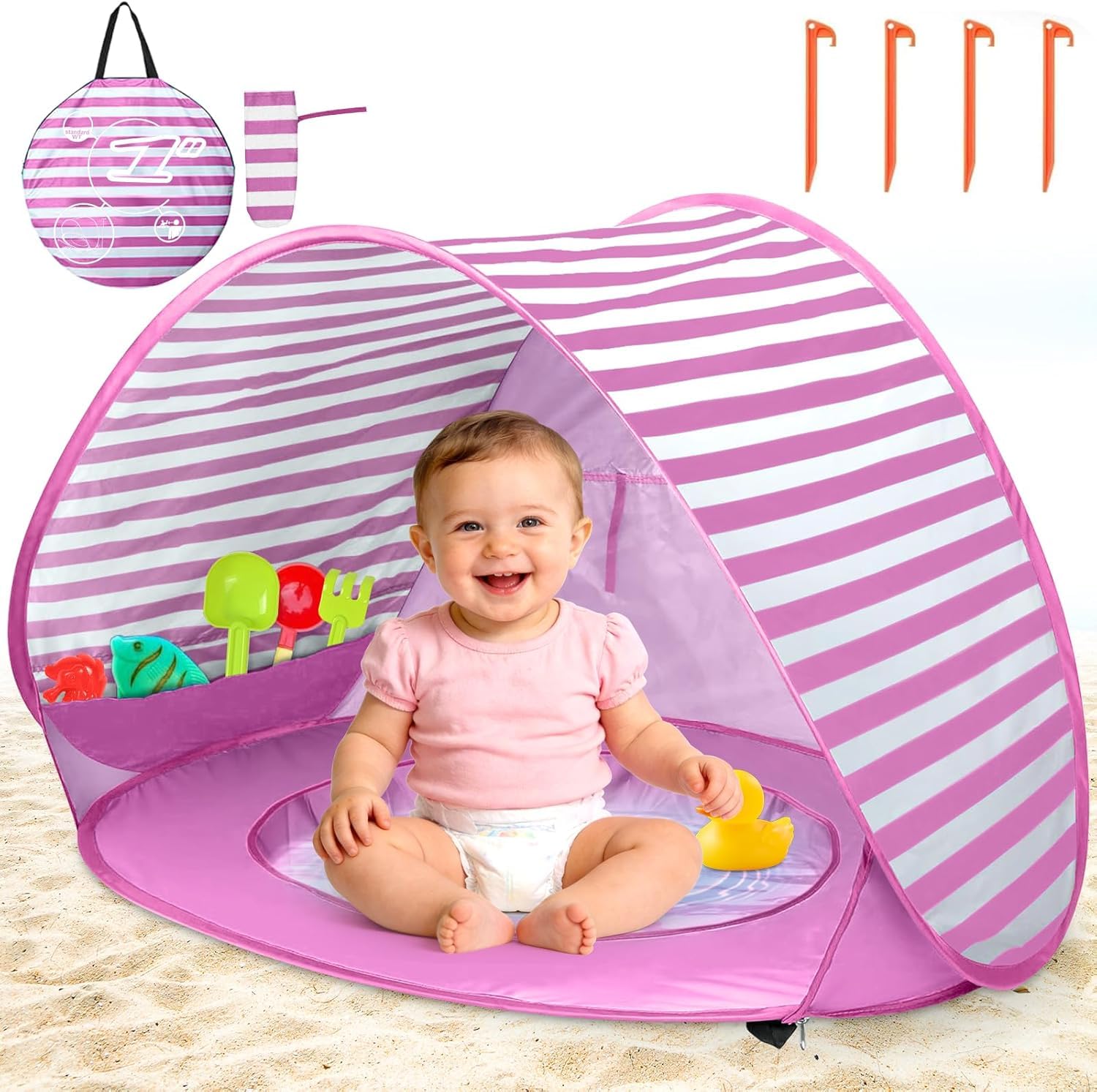 Tente de plage pop-up rose idéale pour pique-nique et camping familial