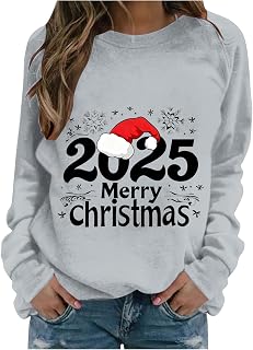 Womens Christmas Sweatshirts Fashion Long Sleeve Crewneck Pullover Sweater Fall Winter Oversized 2025 Cute Print Tops