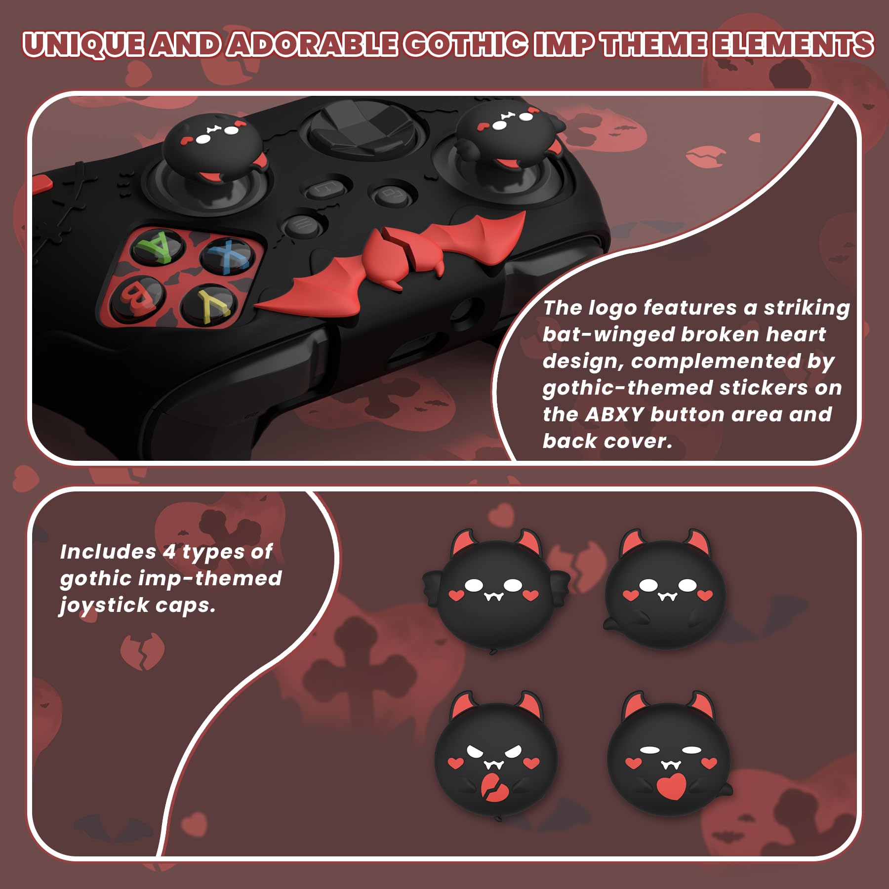 playvital Cover Controller per Xbox Series X/S Joystick,Custodia Skin Silicone Protettiva Antiscivolo&4 Copri Levette Analogiche-Serie Imp Gotico-Nero