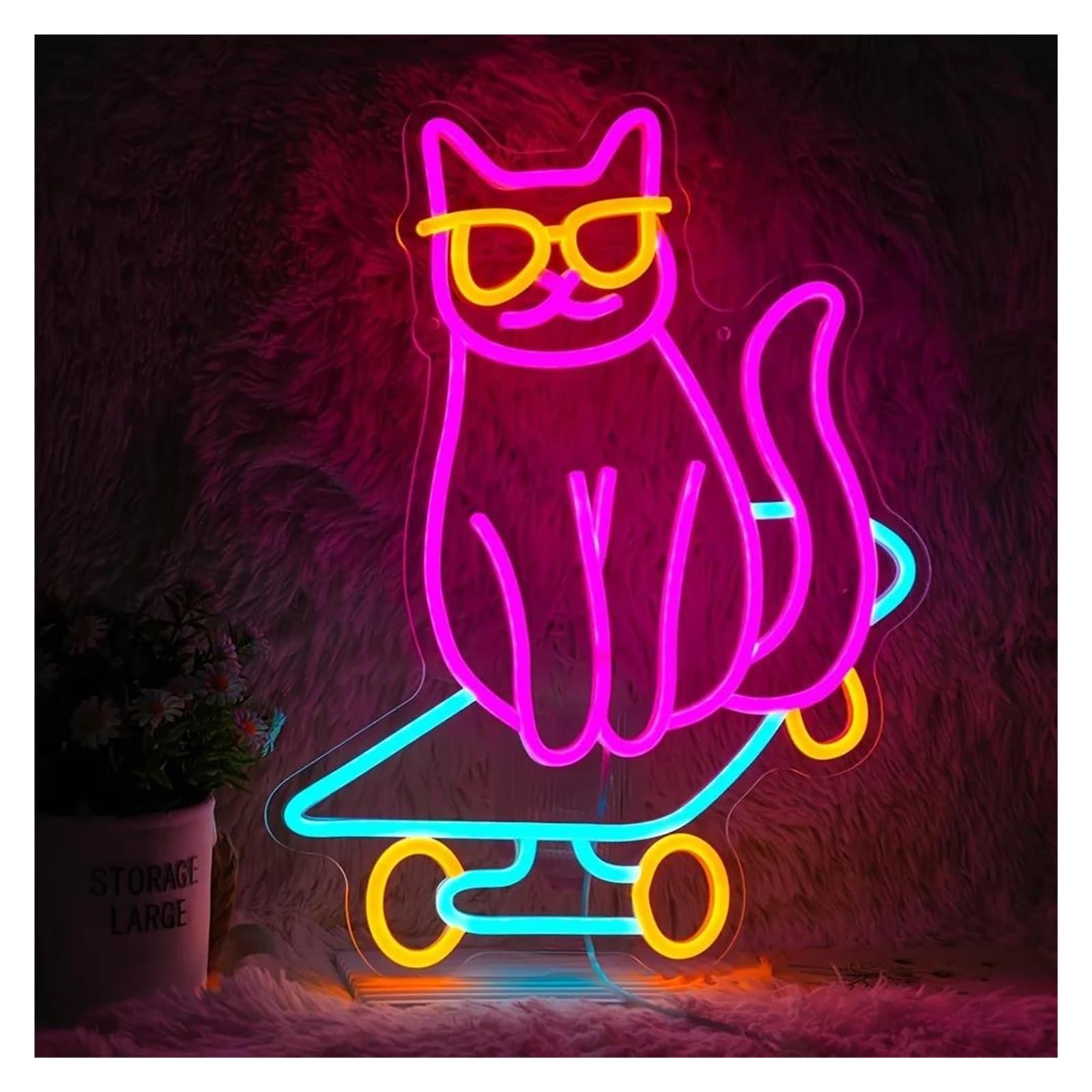 LEMST Sign Lamp Cat Skateboard Neon Sign, Suitable for Hotels, Living Rooms, Game Halls, Parties, Bedrooms 43x32.5cm