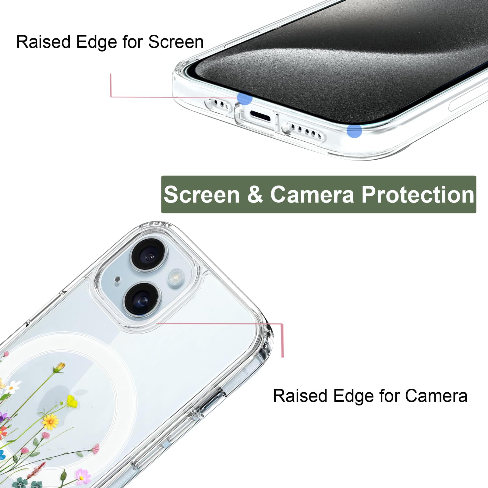 Unov Case Compatible with iPhone 14 iPhone 13 Case Magnetic Clear with Design Compatible with MagSafe Slim Protective Soft TPU Bumper with Hard PC Back Embossed Pattern (Flower Bouquet) - Image 2