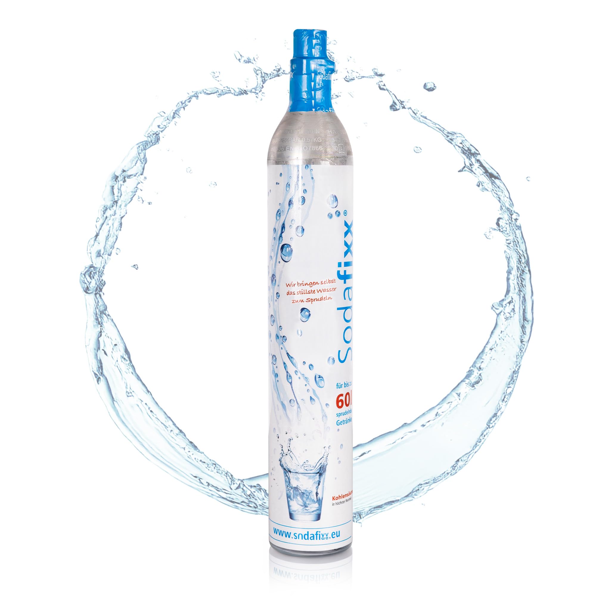 Sodafixx CO2 Zylinder für 60L Sprudelwasser - Kohlensäure Zylinder zum Einschrauben für Sodafixx Wassersprudler - Kompatibel mit vielen Wassersprudlern mit Schraubverschluss - abgefüllt in Deutschland