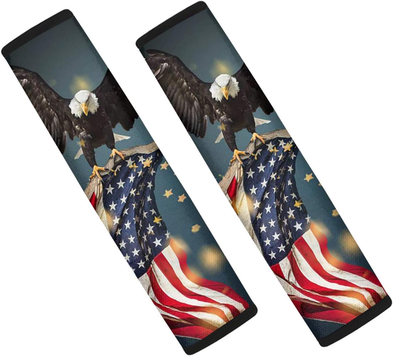 SEANATIVE Patriotic American US Flag with Eagle Car Interior Safety Seat Belt Pads 2 Piece Auto Motive Seatbelt Covers Universal Fits Cars Trucks SUV Sedans